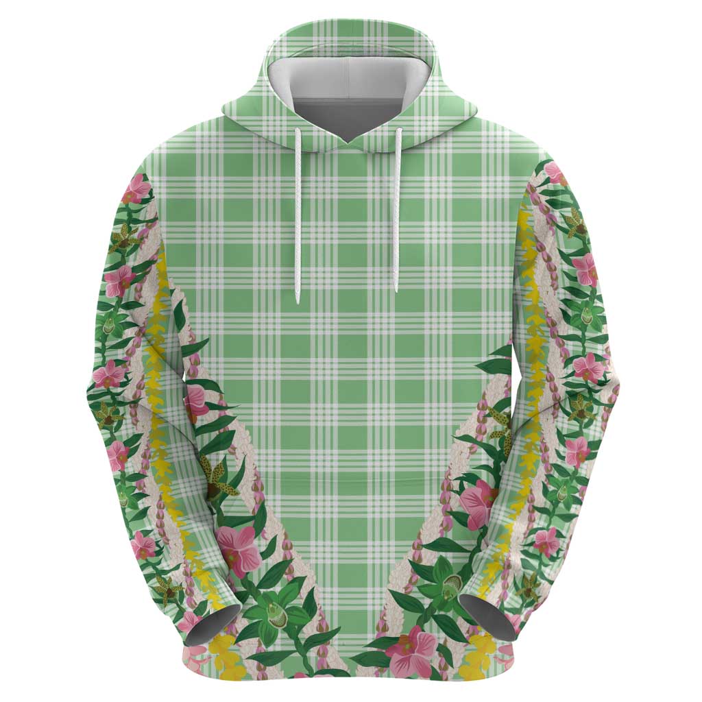 Hawaii Pikake Lokelani Plumeria Lei Zip Hoodie Green Palaka Motifs LT05 - Polynesian Pride