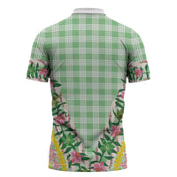 Hawaii Pikake Lokelani Plumeria Lei Zipper Polo Shirt Green Palaka Motifs LT05 - Polynesian Pride