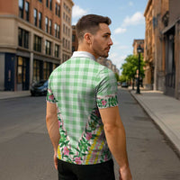 Hawaii Pikake Lokelani Plumeria Lei Zipper Polo Shirt Green Palaka Motifs LT05 - Polynesian Pride