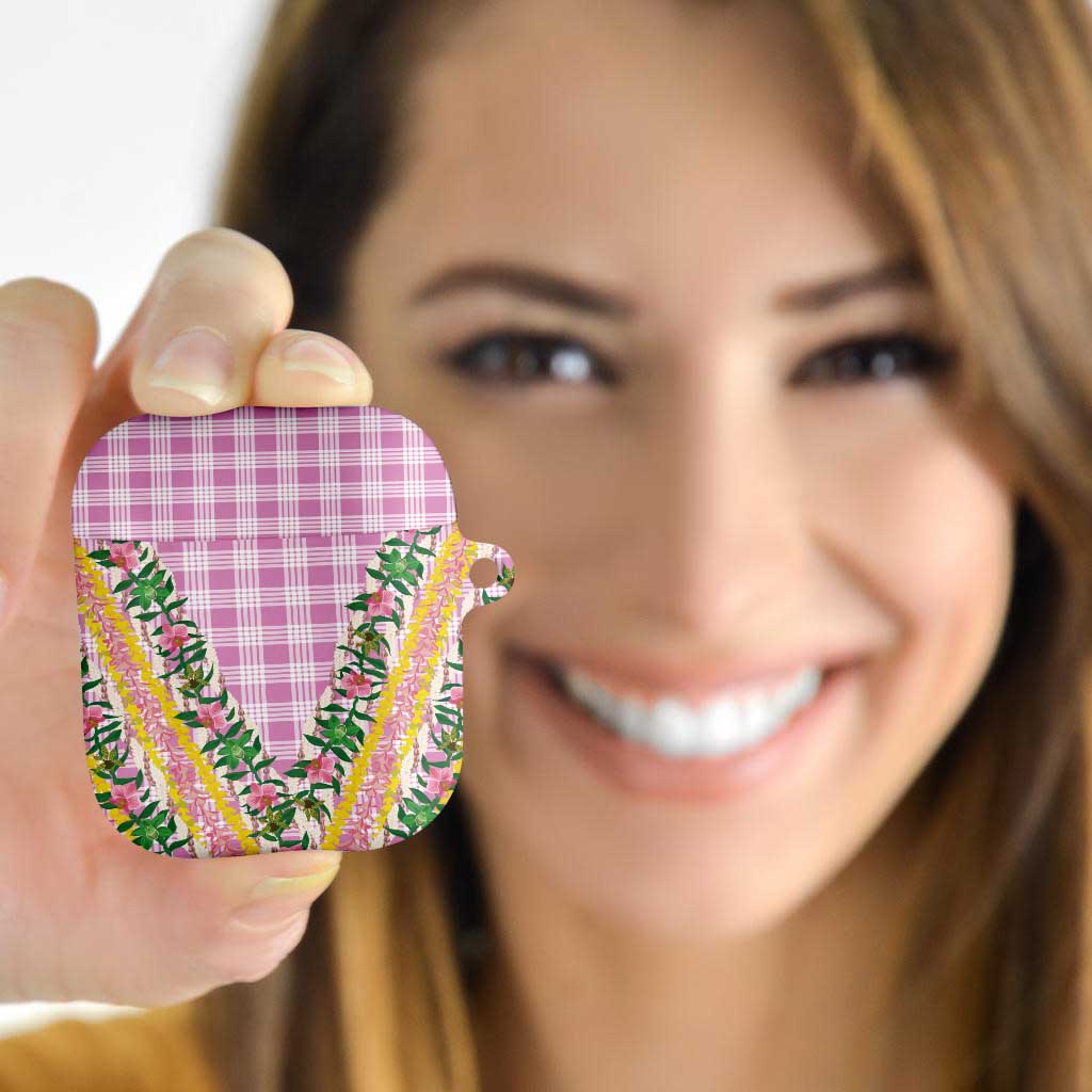 Hawaii Pikake Lokelani Plumeria Lei AirPods Case Pink Palaka Motifs