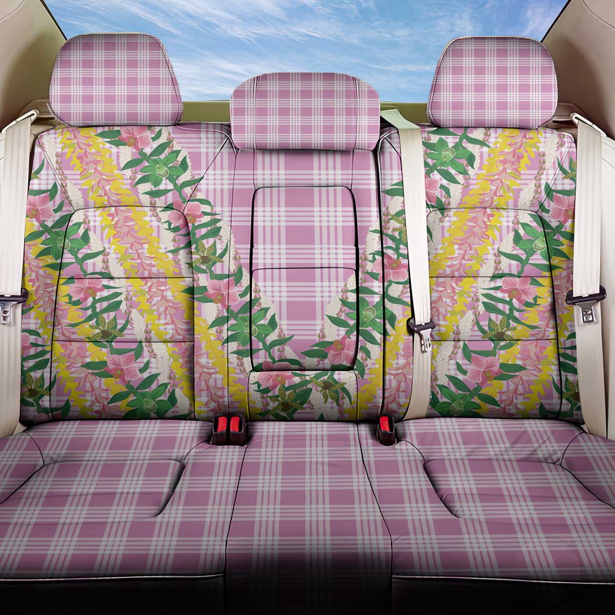 Hawaii Pikake Lokelani Plumeria Lei Back Car Seat Cover Pink Palaka Motifs LT05 One Size Pink - Polynesian Pride