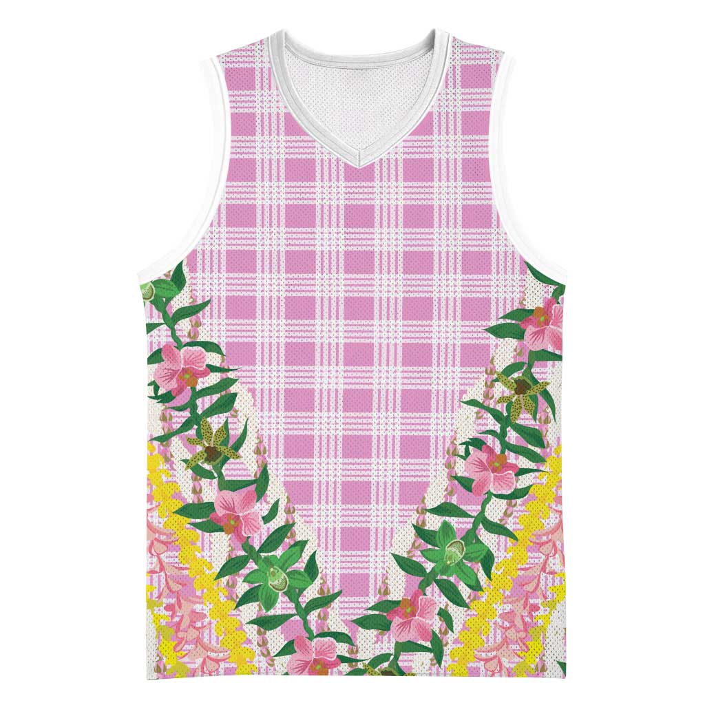 Hawaii Pikake Lokelani Plumeria Lei Basketball Jersey Pink Palaka Motifs LT05 Unisex Pink - Polynesian Pride