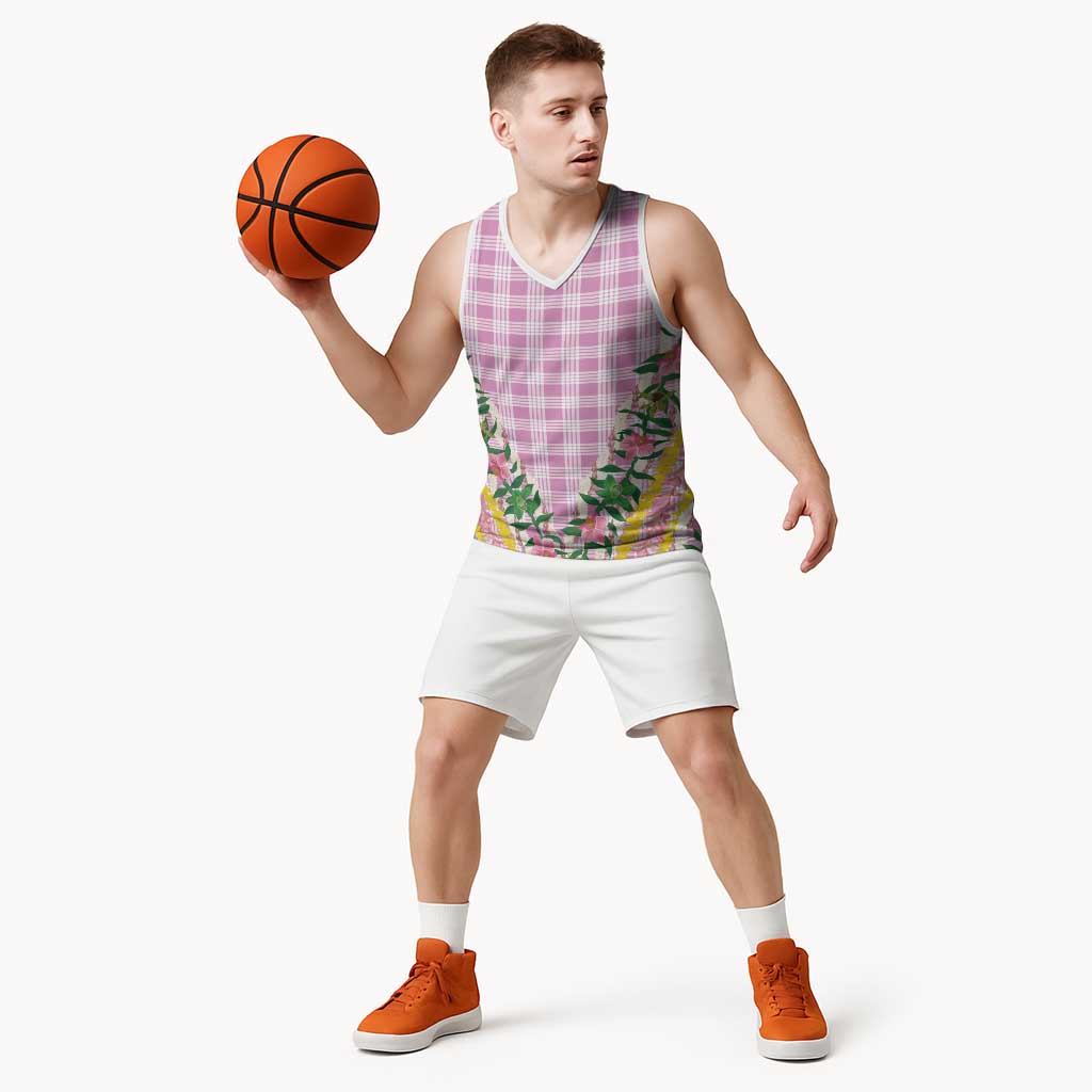 Hawaii Pikake Lokelani Plumeria Lei Basketball Jersey Pink Palaka Motifs LT05 - Polynesian Pride