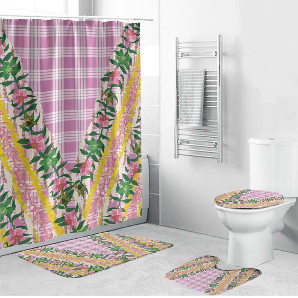 Hawaii Pikake Lokelani Plumeria Lei Bathroom Set Pink Palaka Motifs