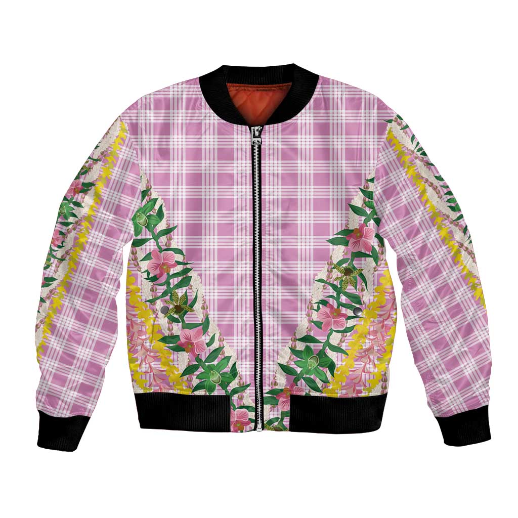 Hawaii Pikake Lokelani Plumeria Lei Bomber Jacket Pink Palaka Motifs