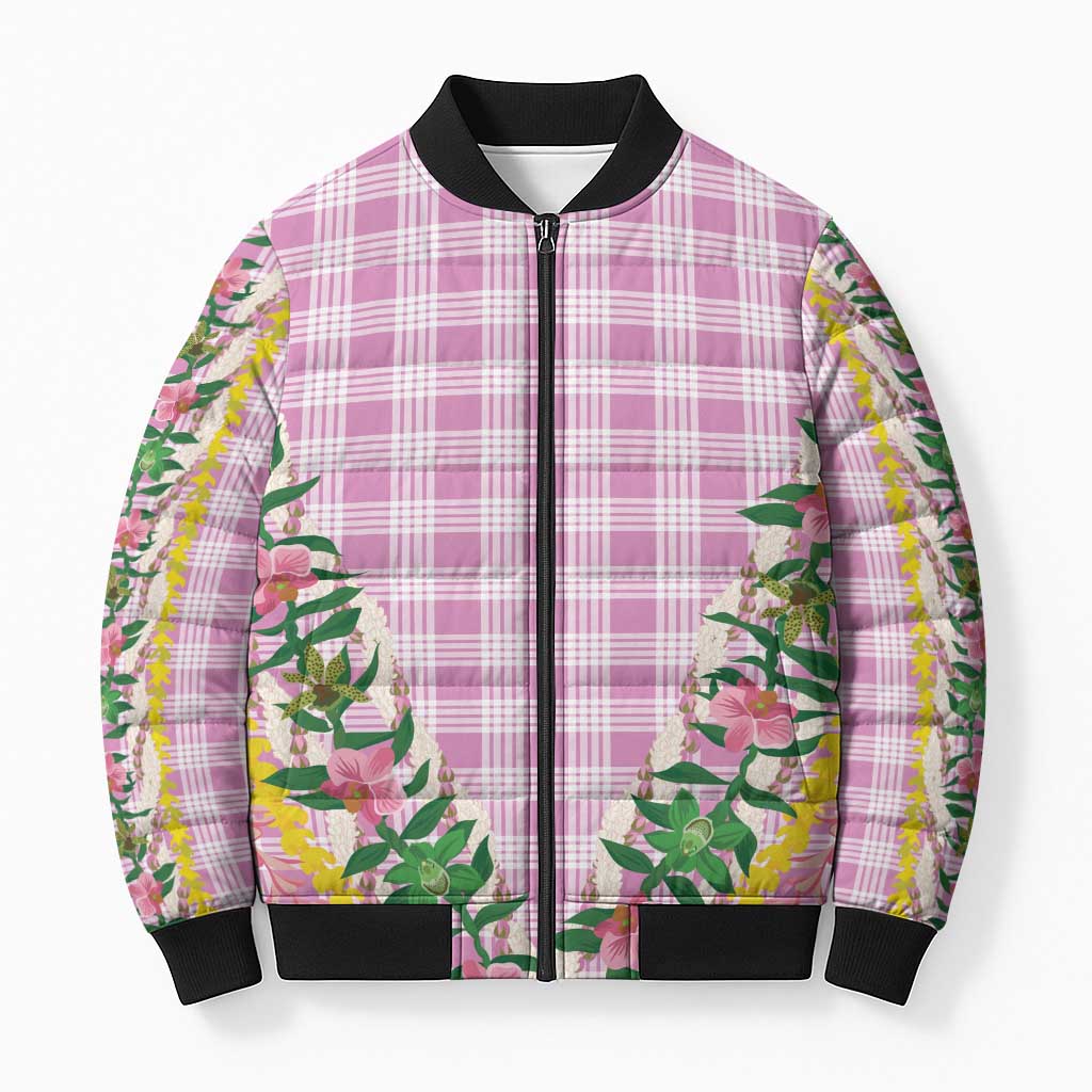 Hawaii Pikake Lokelani Plumeria Lei Bomber Puffer Jacket Pink Palaka Motifs LT05 Unisex Pink - Polynesian Pride