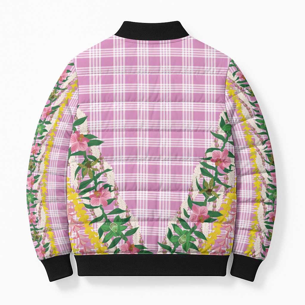 Hawaii Pikake Lokelani Plumeria Lei Bomber Puffer Jacket Pink Palaka Motifs LT05 - Polynesian Pride