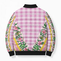 Hawaii Pikake Lokelani Plumeria Lei Bomber Puffer Jacket Pink Palaka Motifs LT05 - Polynesian Pride