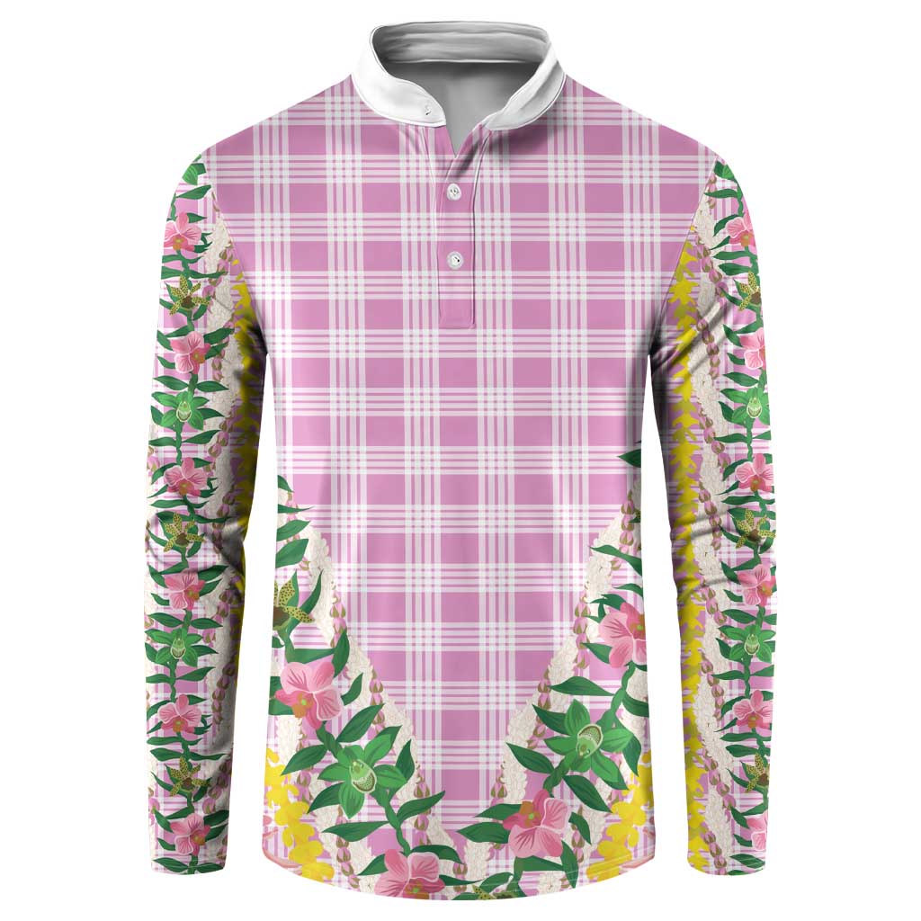 Hawaii Pikake Lokelani Plumeria Lei Button Sweatshirt Pink Palaka Motifs