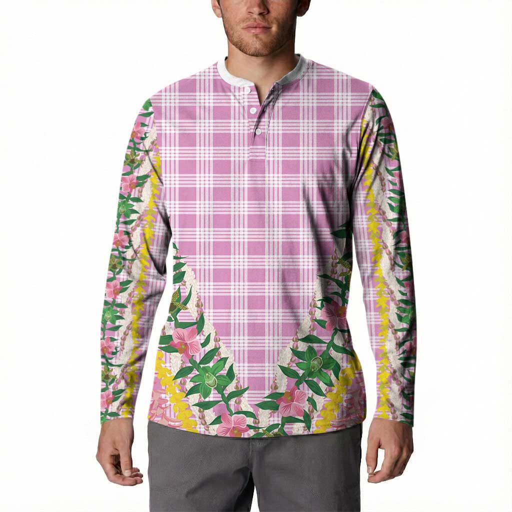 Hawaii Pikake Lokelani Plumeria Lei Button Sweatshirt Pink Palaka Motifs