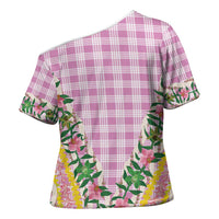 Hawaii Pikake Lokelani Plumeria Lei Cross Shoulder Shirt Pink Palaka Motifs LT05 - Polynesian Pride