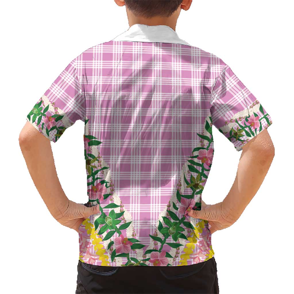 Hawaii Pikake Lokelani Plumeria Lei Family Matching Long Sleeve Bodycon Dress and Hawaiian Shirt Pink Palaka Motifs LT05 - Polynesian Pride