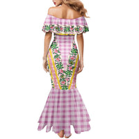 Hawaii Pikake Lokelani Plumeria Lei Family Matching Mermaid Dress and Hawaiian Shirt Pink Palaka Motifs LT05 - Polynesian Pride