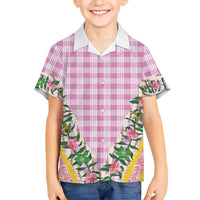 Hawaii Pikake Lokelani Plumeria Lei Family Matching Mermaid Dress and Hawaiian Shirt Pink Palaka Motifs LT05 Son's Shirt Pink - Polynesian Pride