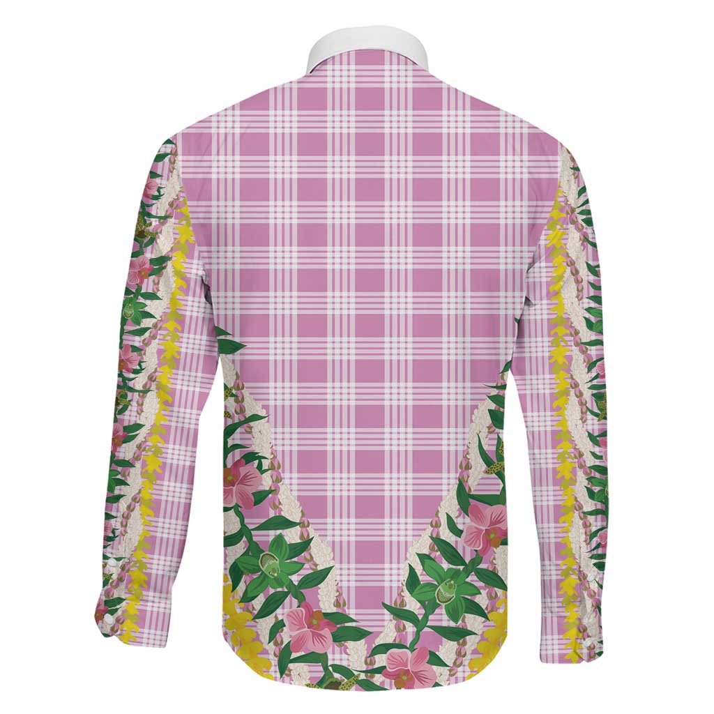 Hawaii Pikake Lokelani Plumeria Lei Family Matching Off Shoulder Maxi Dress and Hawaiian Shirt Pink Palaka Motifs LT05 - Polynesian Pride