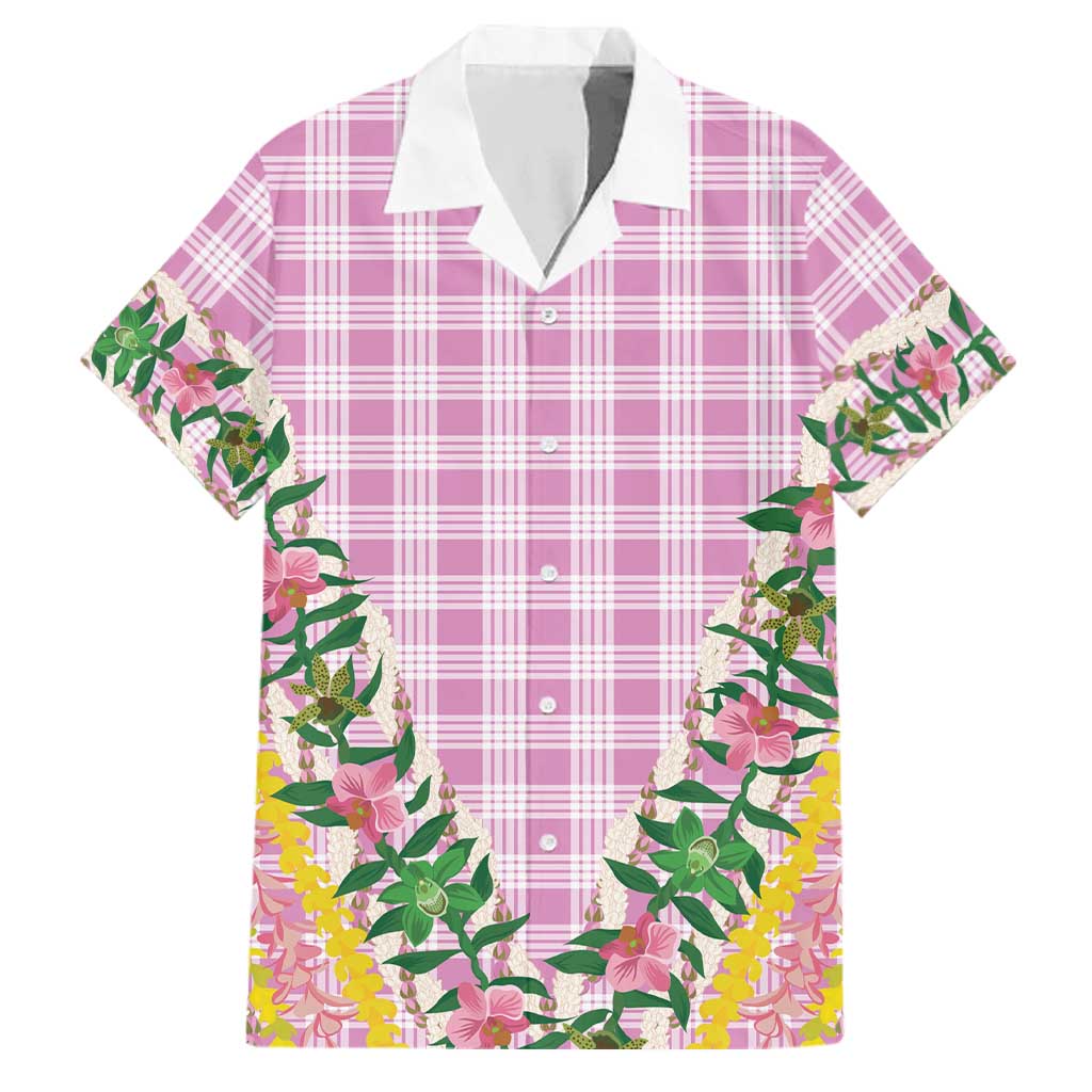 Hawaii Pikake Lokelani Plumeria Lei Family Matching Off Shoulder Short Dress and Hawaiian Shirt Pink Palaka Motifs LT05 Dad's Shirt - Short Sleeve Pink - Polynesian Pride