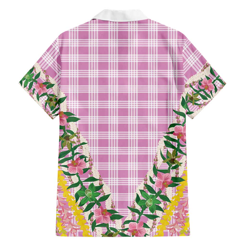 Hawaii Pikake Lokelani Plumeria Lei Family Matching Short Sleeve Bodycon Dress and Hawaiian Shirt Pink Palaka Motifs LT05 - Polynesian Pride