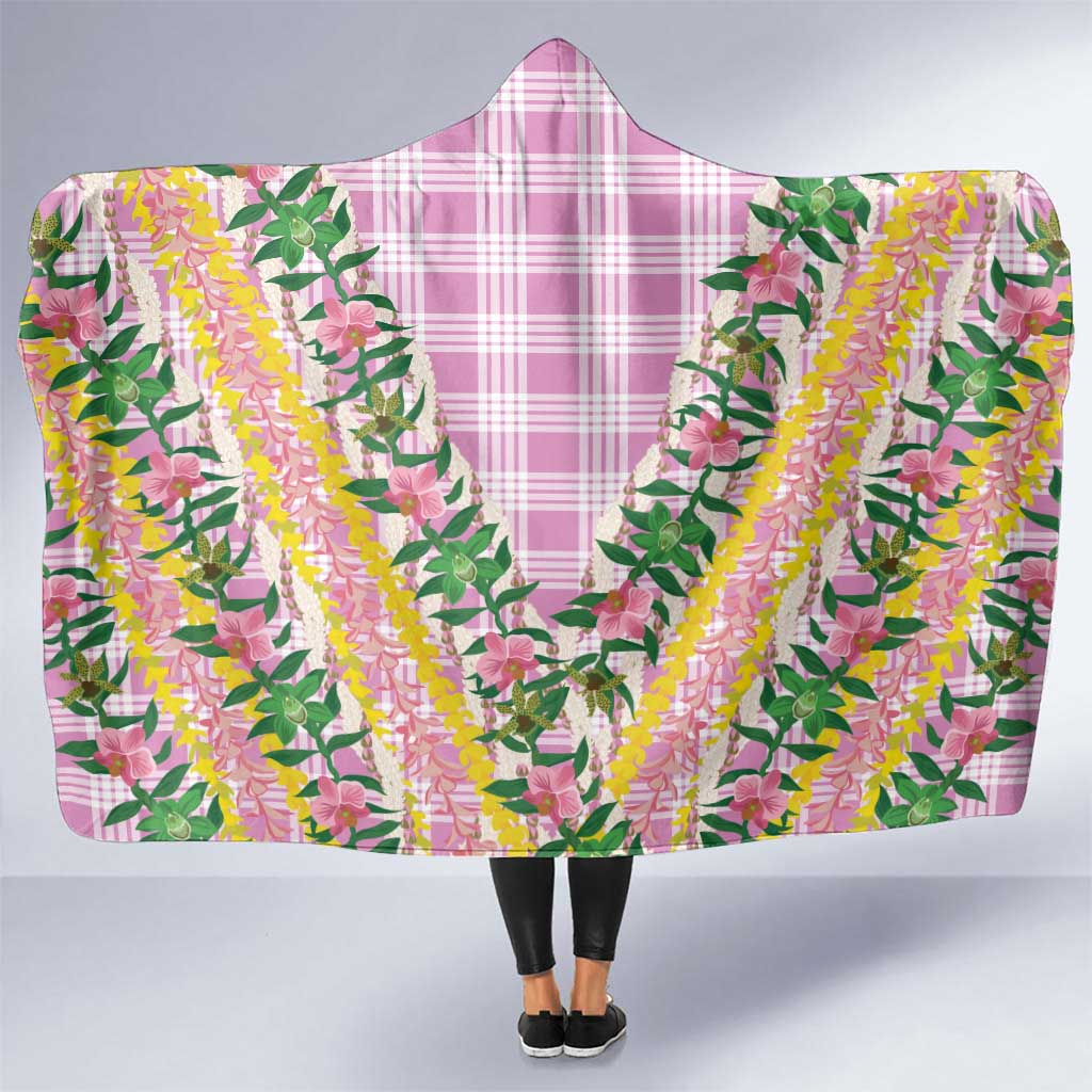 Hawaii Pikake Lokelani Plumeria Lei Hooded Blanket Pink Palaka Motifs LT05 One Size Pink - Polynesian Pride