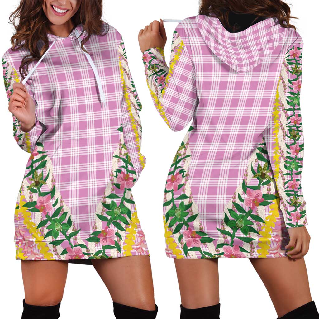 Hawaii Pikake Lokelani Plumeria Lei Hoodie Dress Pink Palaka Motifs