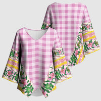 Hawaii Pikake Lokelani Plumeria Lei Kimono Sleeve Blouse Pink Palaka Motifs LT05 - Polynesian Pride