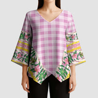 Hawaii Pikake Lokelani Plumeria Lei Kimono Sleeve Blouse Pink Palaka Motifs LT05 - Polynesian Pride