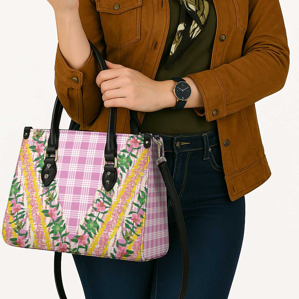 Hawaii Pikake Lokelani Plumeria Lei Leather Bag Pink Palaka Motifs
