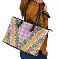 Hawaii Pikake Lokelani Plumeria Lei Leather Tote Bag Pink Palaka Motifs LT05 - Polynesian Pride