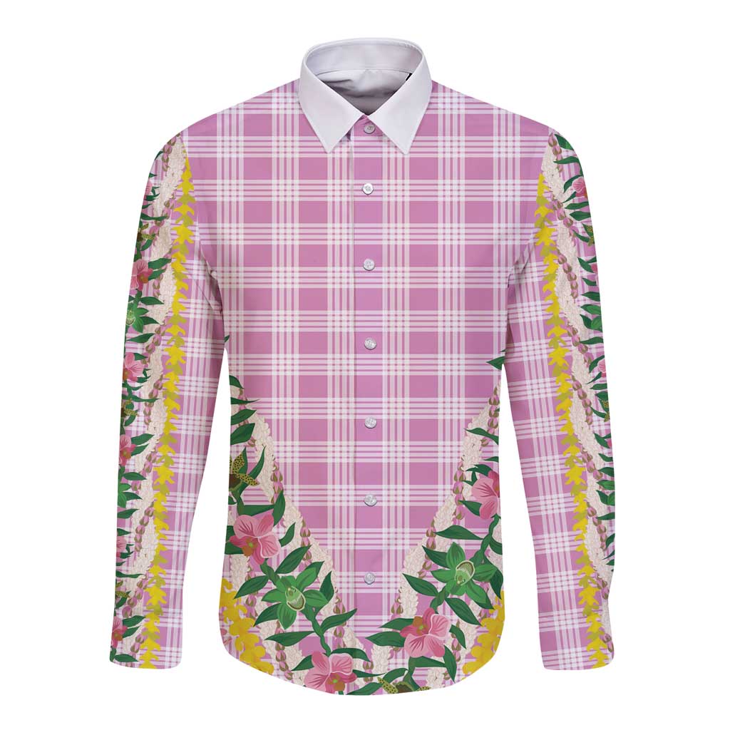 Hawaii Pikake Lokelani Plumeria Lei Long Sleeve Button Shirt Pink Palaka Motifs LT05 Unisex Pink - Polynesian Pride