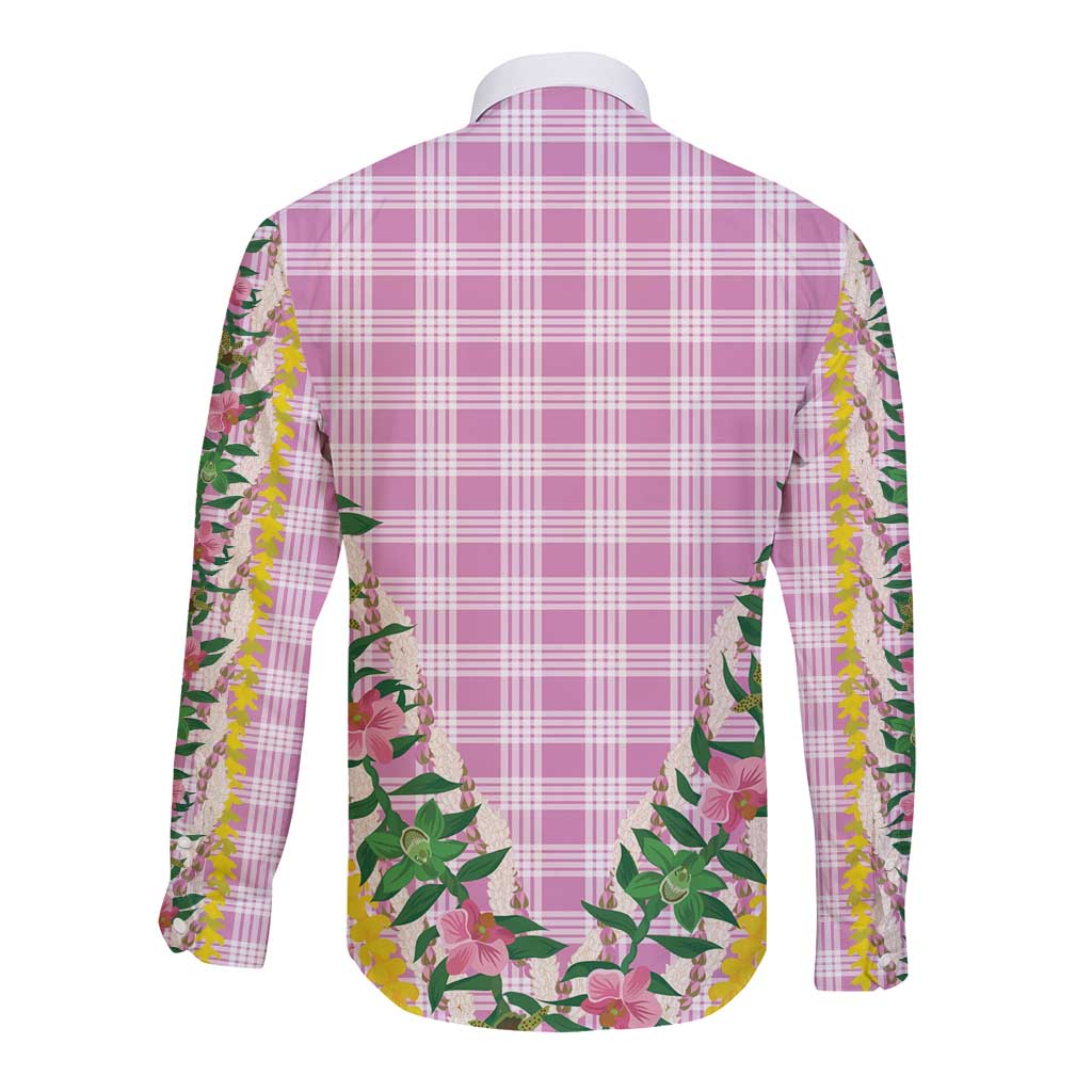 Hawaii Pikake Lokelani Plumeria Lei Long Sleeve Button Shirt Pink Palaka Motifs