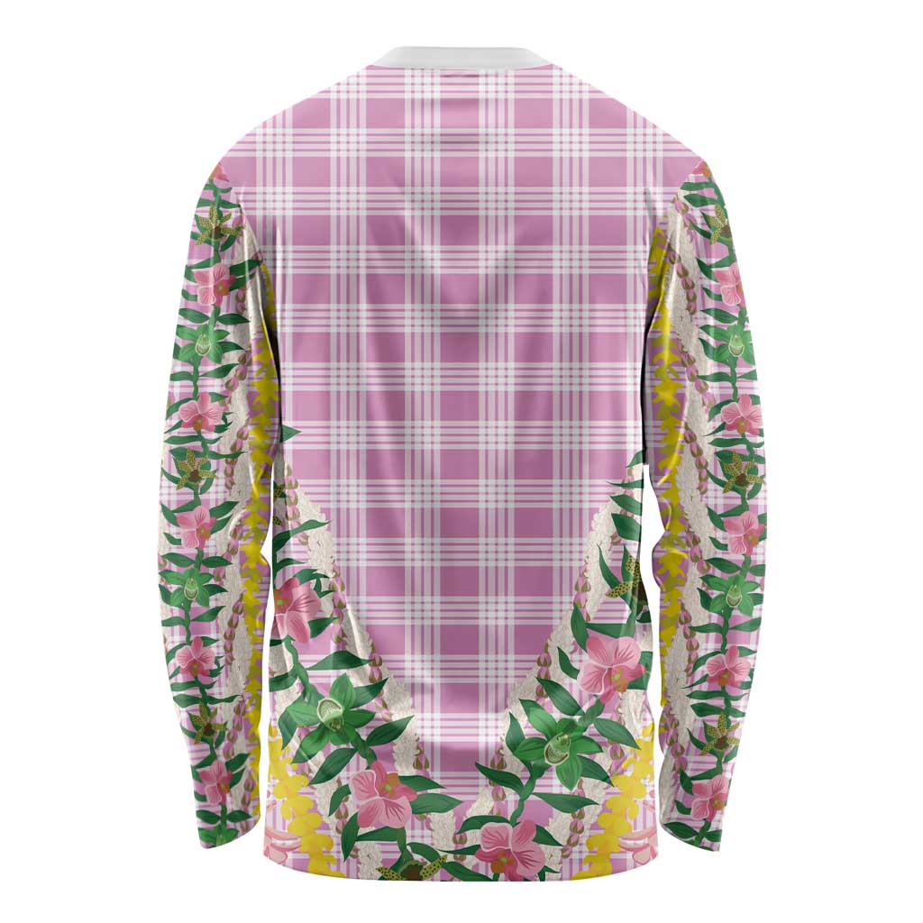 Hawaii Pikake Lokelani Plumeria Lei Long Sleeve Shirt Pink Palaka Motifs LT05 - Polynesian Pride