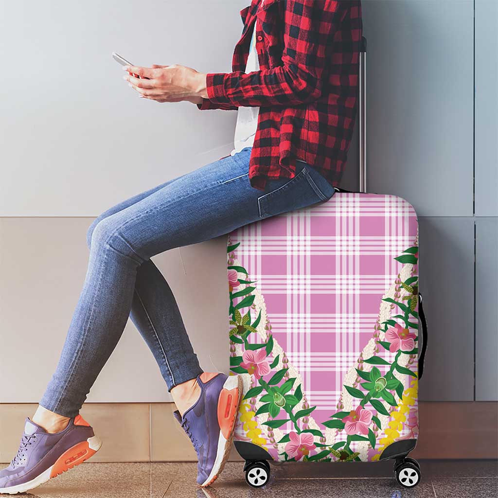 Hawaii Pikake Lokelani Plumeria Lei Luggage Cover Pink Palaka Motifs LT05 - Polynesian Pride