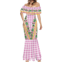 Hawaii Pikake Lokelani Plumeria Lei Mermaid Dress Pink Palaka Motifs LT05 - Polynesian Pride