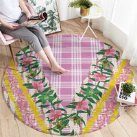 Hawaii Pikake Lokelani Plumeria Lei Round Carpet Pink Palaka Motifs