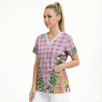 Hawaii Pikake Lokelani Plumeria Lei Scrub Top Pink Palaka Motifs