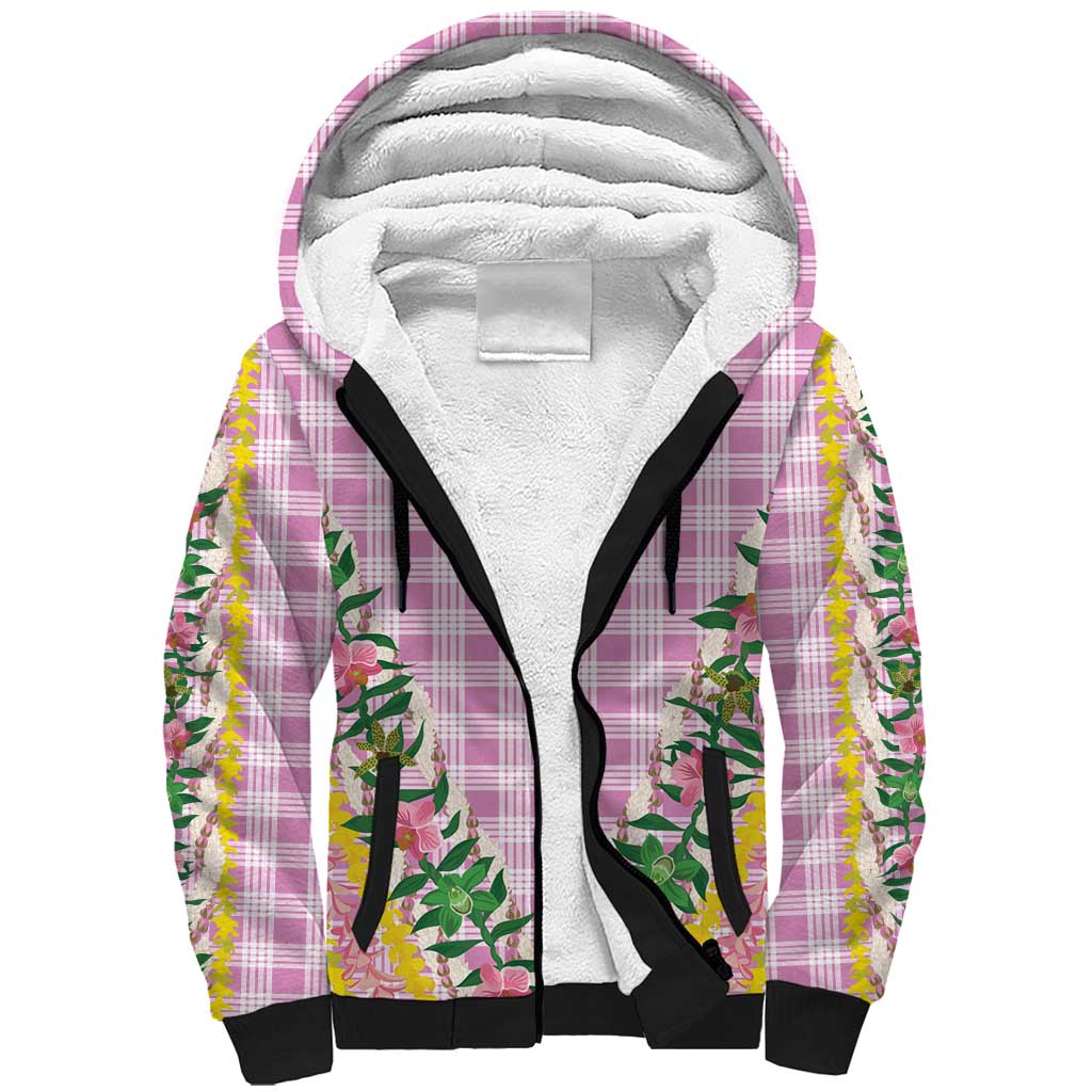 Hawaii Pikake Lokelani Plumeria Lei Sherpa Hoodie Pink Palaka Motifs LT05 Unisex Pink - Polynesian Pride