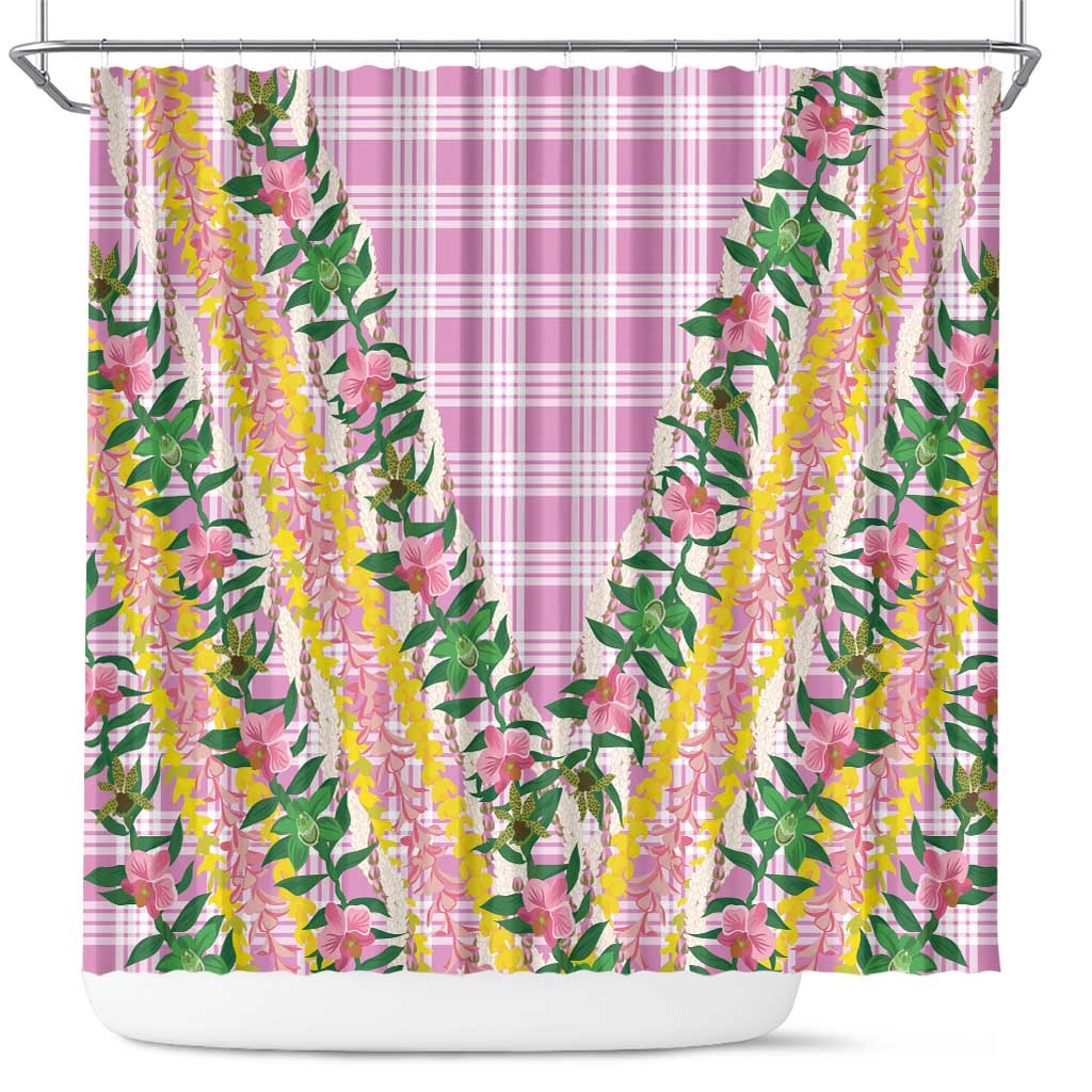 Hawaii Pikake Lokelani Plumeria Lei Shower Curtain Pink Palaka Motifs