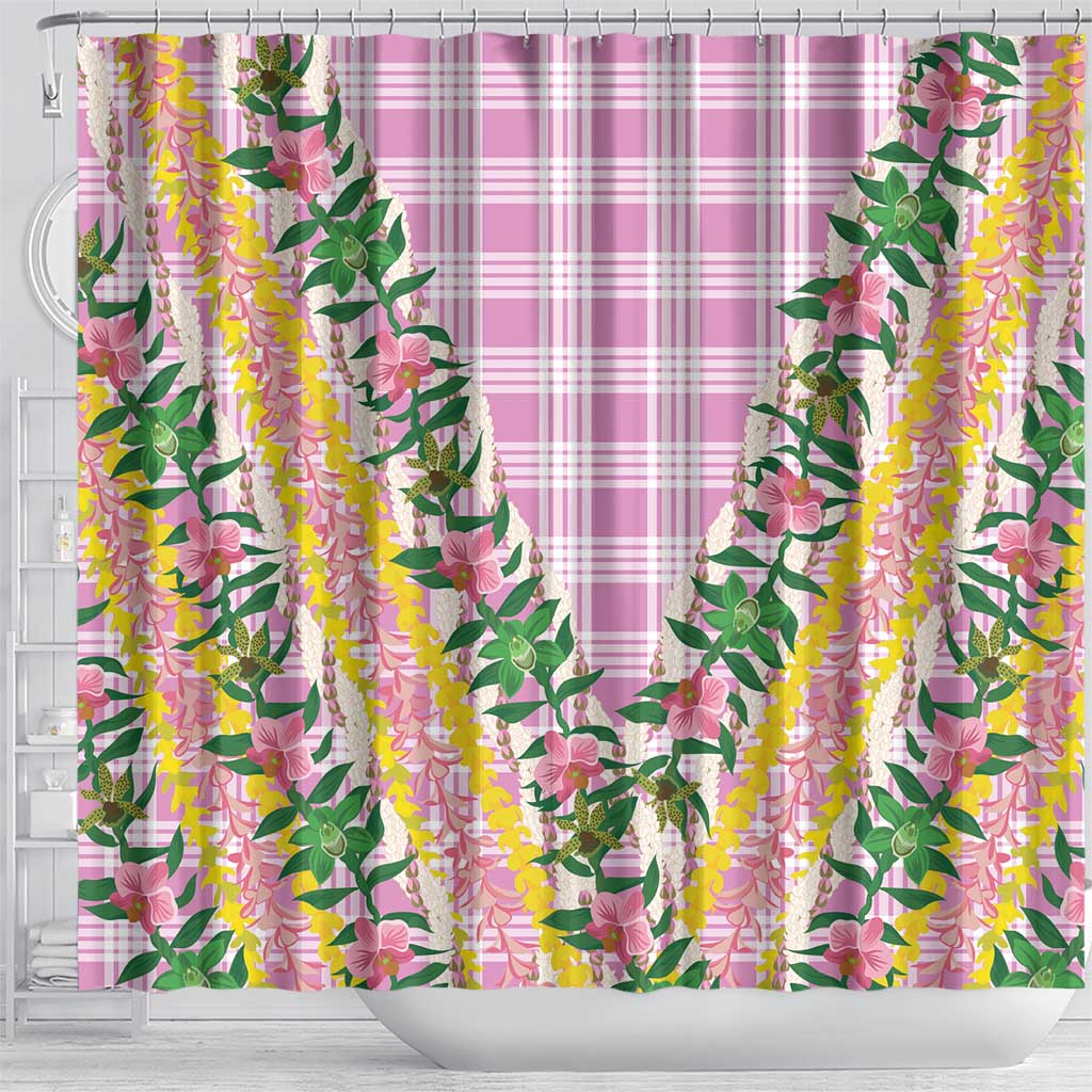 Hawaii Pikake Lokelani Plumeria Lei Shower Curtain Pink Palaka Motifs