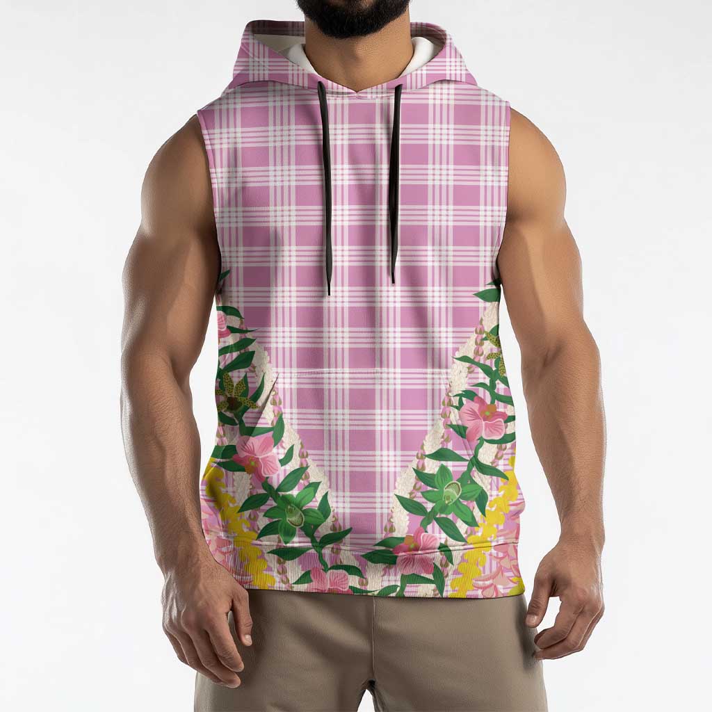 Hawaii Pikake Lokelani Plumeria Lei Sleeveless Hoodie Pink Palaka Motifs LT05 - Polynesian Pride