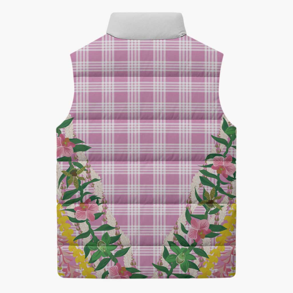 Hawaii Pikake Lokelani Plumeria Lei Sleeveless Puffer Jacket Pink Palaka Motifs