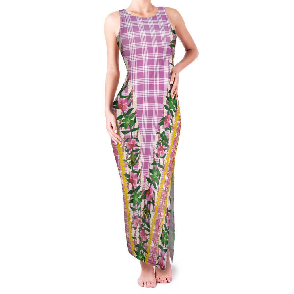 Hawaii Pikake Lokelani Plumeria Lei Tank Maxi Dress Pink Palaka Motifs LT05 Women Pink - Polynesian Pride
