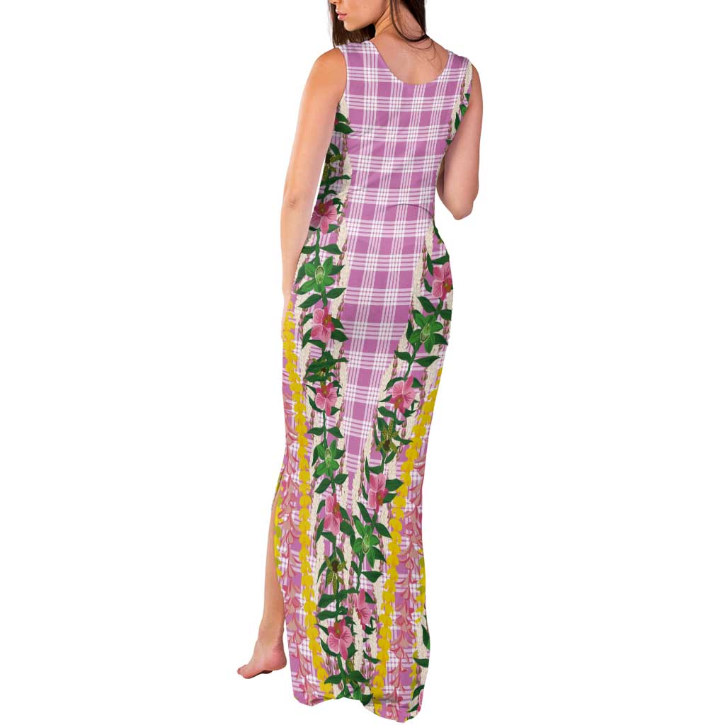 Hawaii Pikake Lokelani Plumeria Lei Tank Maxi Dress Pink Palaka Motifs LT05 - Polynesian Pride