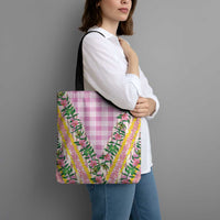 Hawaii Pikake Lokelani Plumeria Lei Tote Bag Pink Palaka Motifs