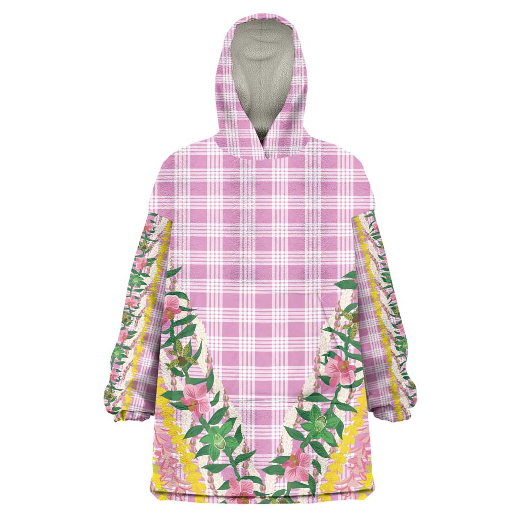 Hawaii Pikake Lokelani Plumeria Lei Wearable Blanket Hoodie Pink Palaka Motifs LT05 One Size Pink - Polynesian Pride
