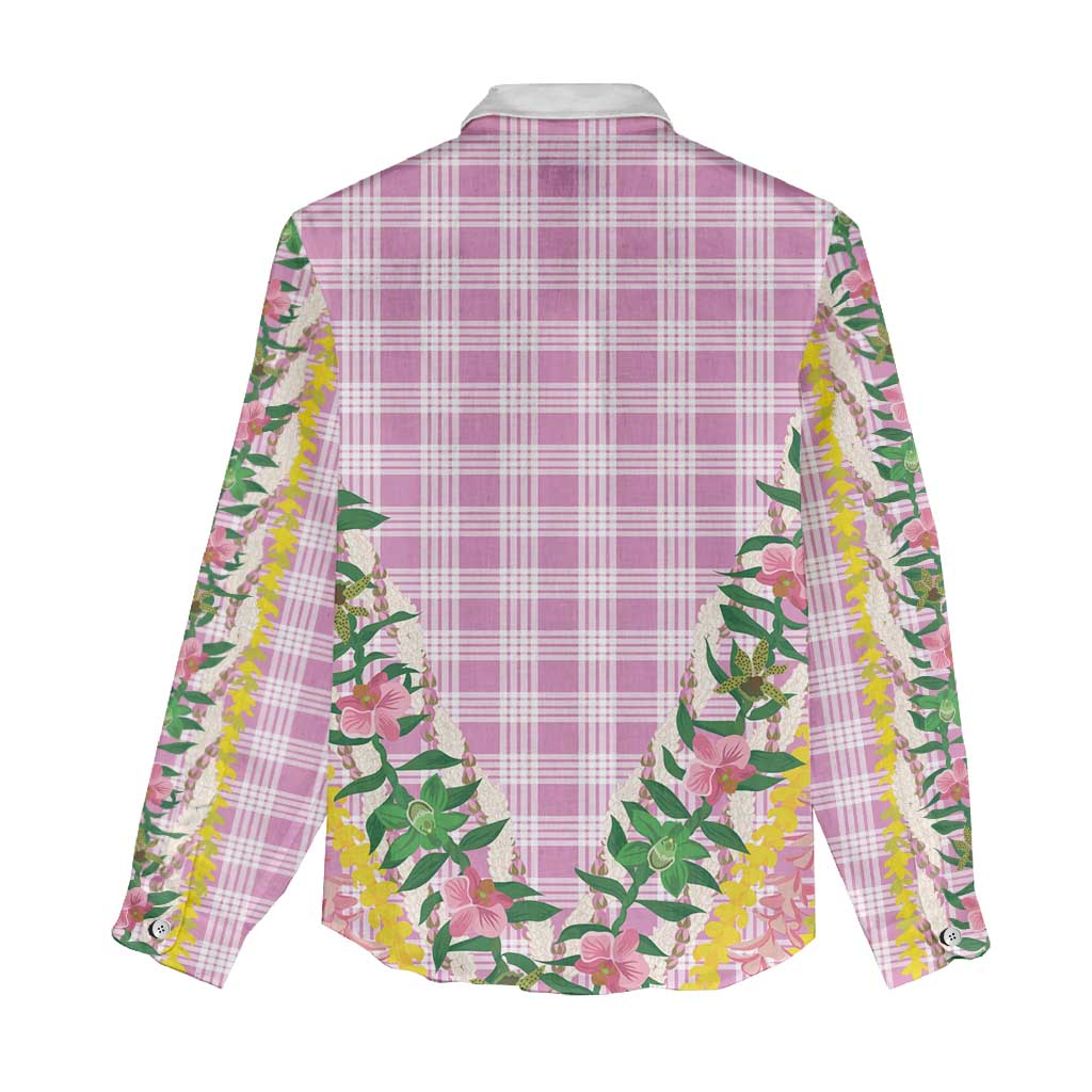 Hawaii Pikake Lokelani Plumeria Lei Women Casual Shirt Pink Palaka Motifs