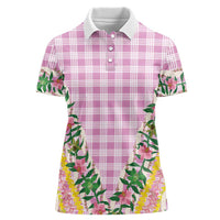 Hawaii Pikake Lokelani Plumeria Lei Women Polo Shirt Pink Palaka Motifs