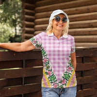 Hawaii Pikake Lokelani Plumeria Lei Women Polo Shirt Pink Palaka Motifs