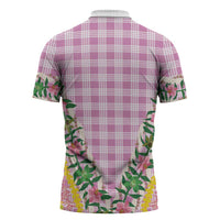 Hawaii Pikake Lokelani Plumeria Lei Zipper Polo Shirt Pink Palaka Motifs LT05 - Polynesian Pride