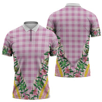 Hawaii Pikake Lokelani Plumeria Lei Zipper Polo Shirt Pink Palaka Motifs LT05 - Polynesian Pride