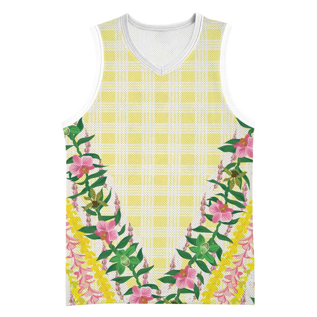 Hawaii Pikake Lokelani Plumeria Lei Basketball Jersey Yellow Palaka Motifs LT05 Unisex Yellow - Polynesian Pride