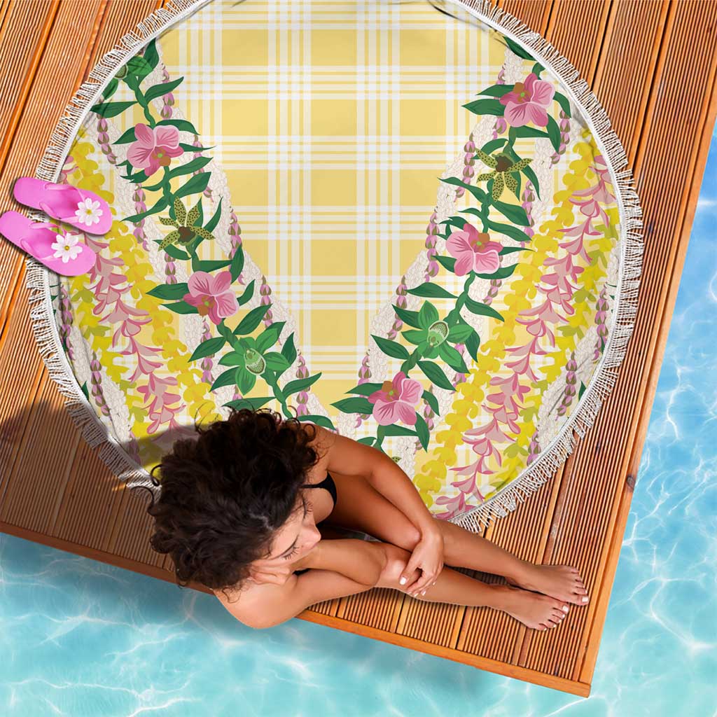 Hawaii Pikake Lokelani Plumeria Lei Beach Blanket Yellow Palaka Motifs